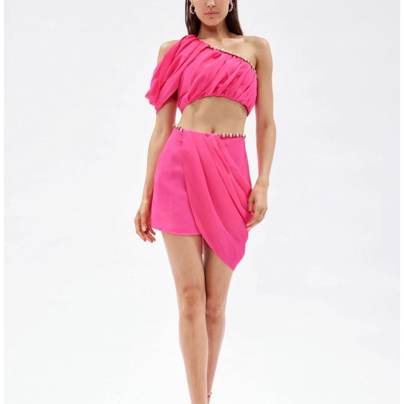 AREA Dresses & Skirts - Area Crystal Dome Draped Top and Skirt Set size 10 in Pink